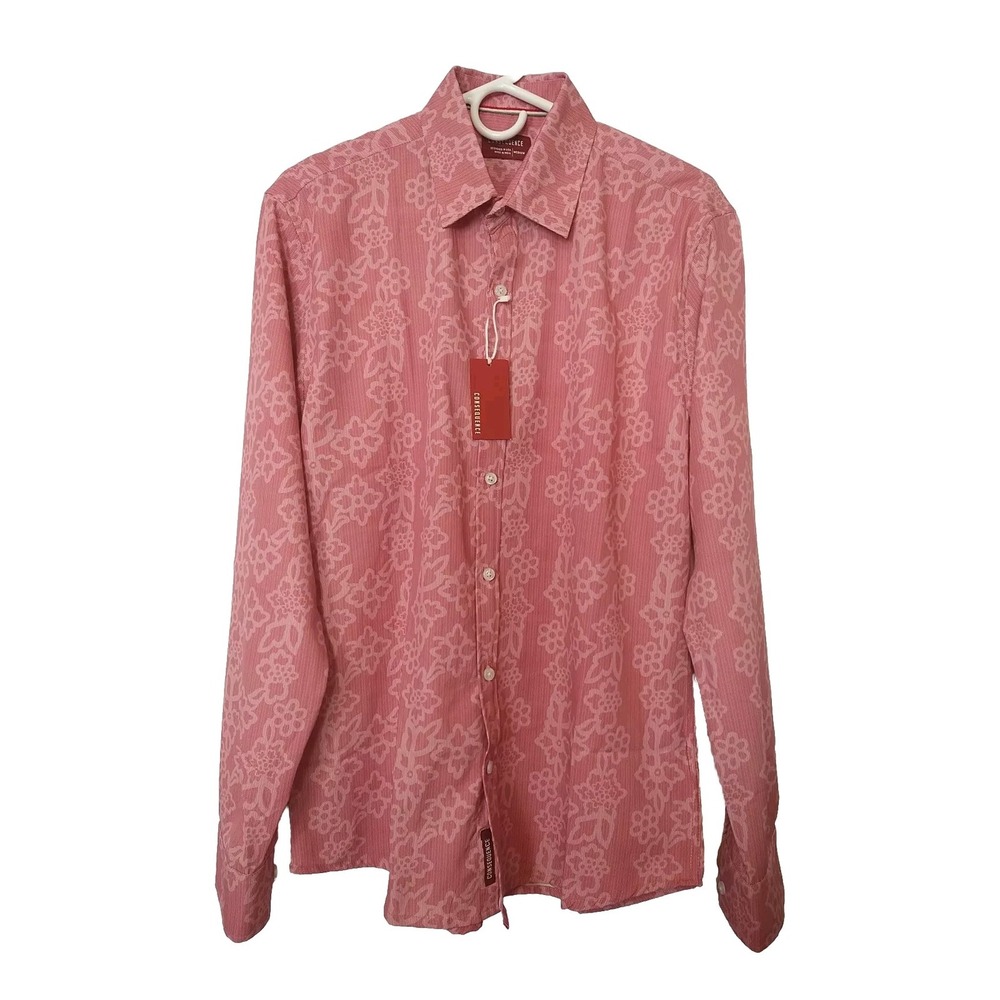 Consequence Mens Medium Soft Pink Floral Long Sleeve Button Front Shirt